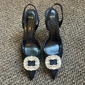 Mango black slingback heels with gems
